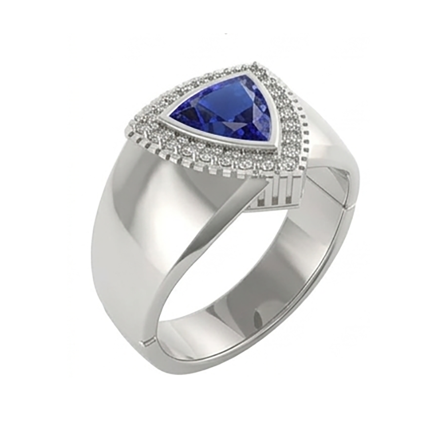 Gents Ring Ceylon Sapphire Natural Earth Mined Diamond ( Not Lab Grown ) Jewelry Trillion Bezel S...