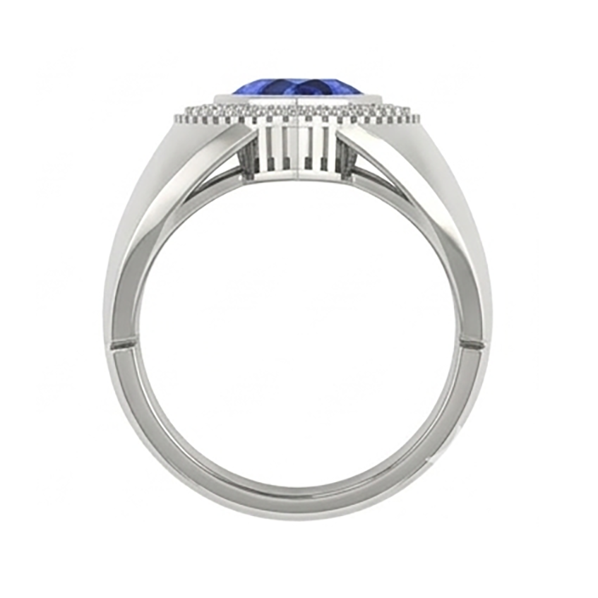 Gents Ring Ceylon Sapphire Natural Earth Mined Diamond ( Not Lab Grown ) Jewelry Trillion Bezel S...