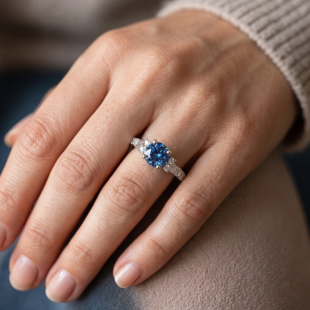 Genuine Blue Natural Earth Mined Diamond ( Not Lab Grown ) Ring