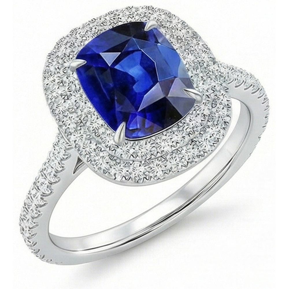 Genuine Ceylon Sapphire Halo Ring