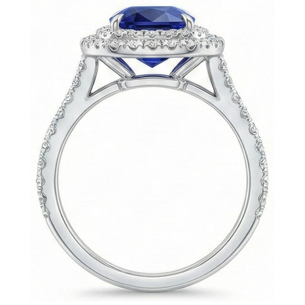 Genuine Ceylon Sapphire Halo Ring