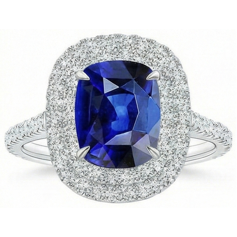 Genuine Ceylon Sapphire Halo Ring
