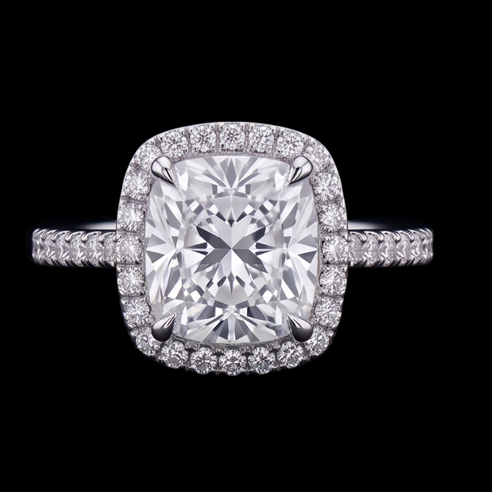 Genuine Cushion Cut Center Natural Earth Mined Diamond ( Not Lab Grown ) 2.55 Cts. Engagement Ring