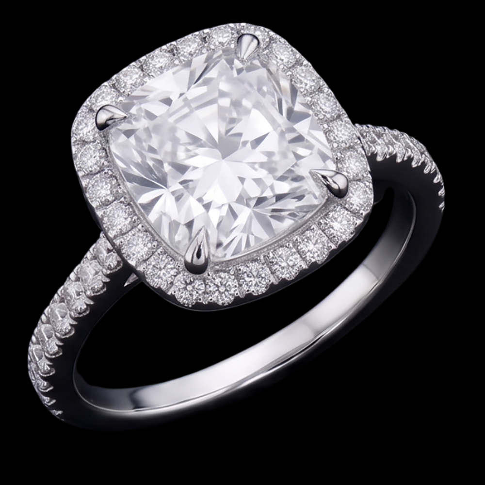 Genuine Cushion Cut Center Natural Earth Mined Diamond ( Not Lab Grown ) 2.55 Cts. Engagement Ring