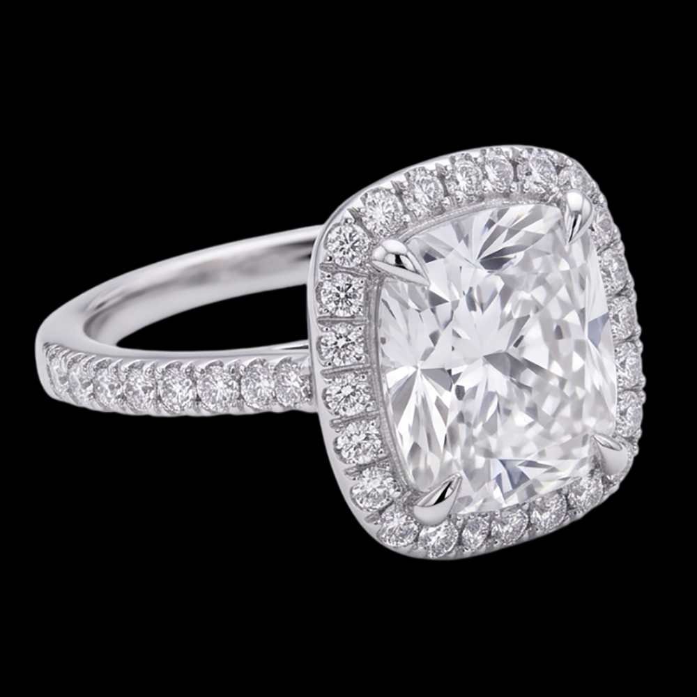 Genuine Cushion Cut Center Natural Earth Mined Diamond ( Not Lab Grown ) 2.55 Cts. Engagement Ring