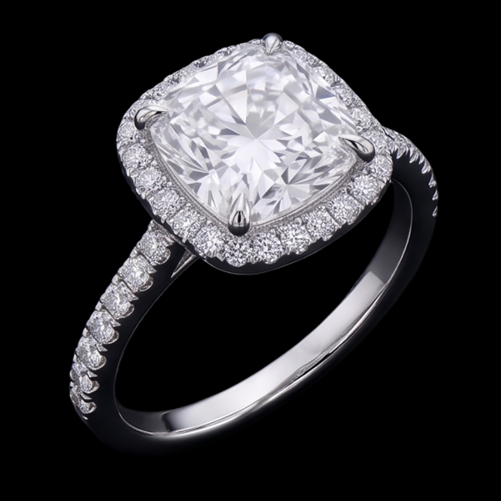 Genuine Cushion Cut Center Natural Earth Mined Diamond ( Not Lab Grown ) 2.55 Cts. Engagement Ring