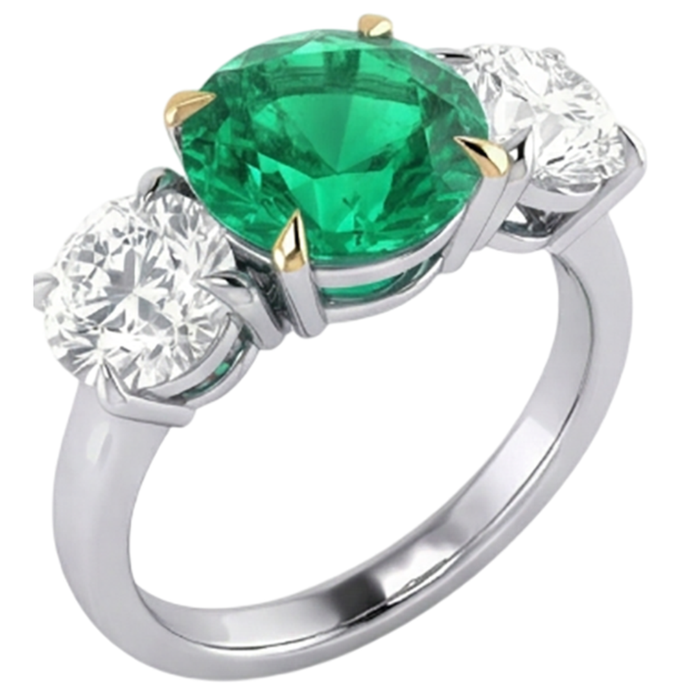 Fine Emerald Colored Stone Ring 3-ct Two-Tone 14K Gold – side view