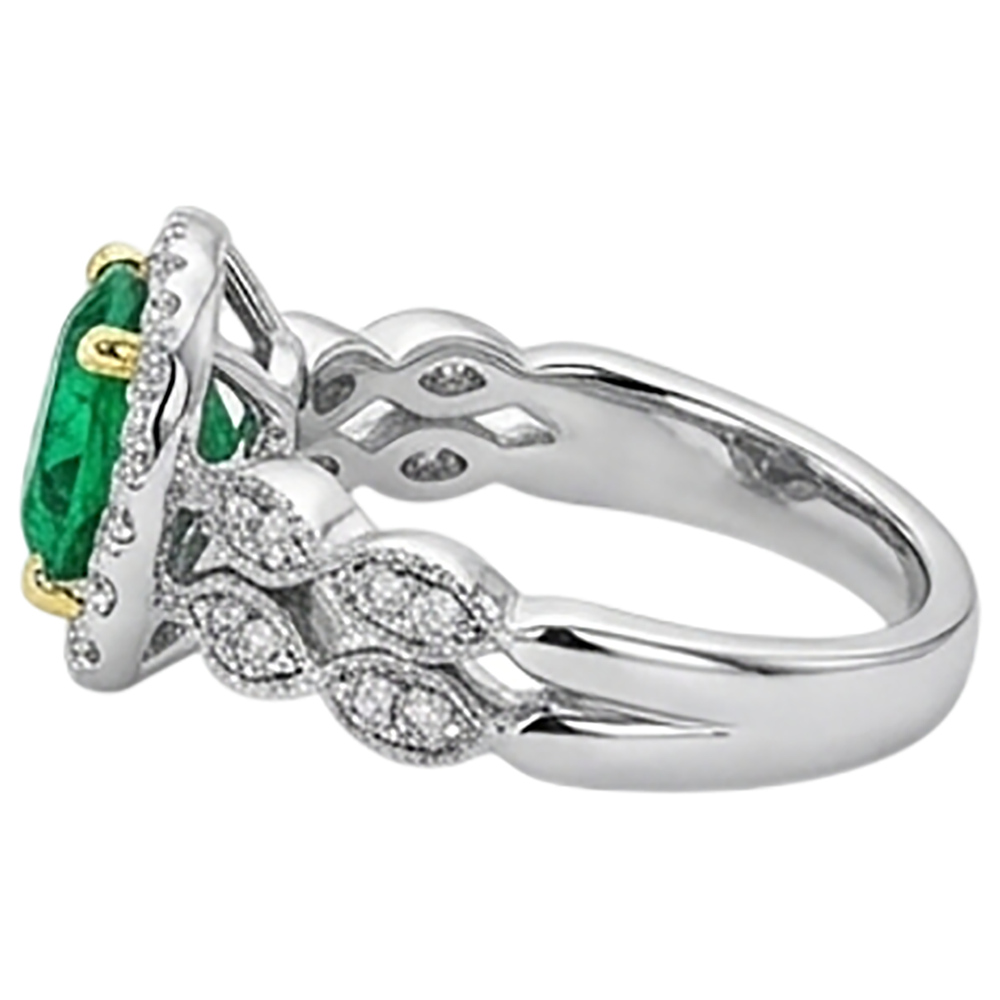 Colored Stone Ring 14K Two Tone Gold with Colombian Emerald – profile view