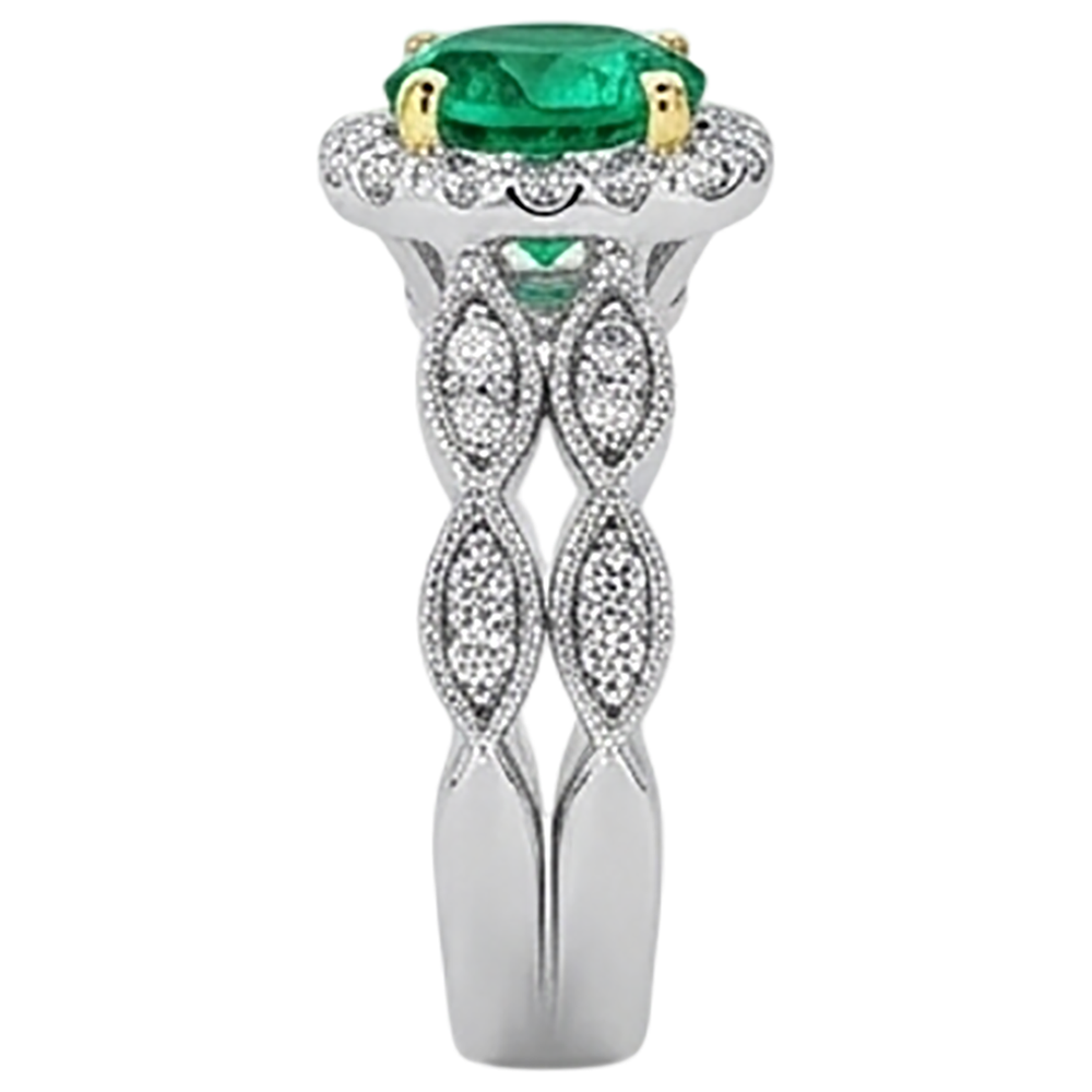 Colombian Emerald Colored Stone Ring 2.50-ct 14K Two Tone Gold – top view