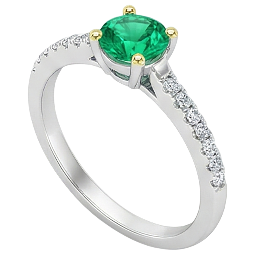 Earth-Mined Emerald Precious Stone Ring 1 ct 14 Karat Two Tone Gold – front view