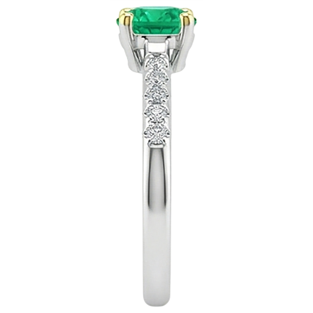 Emerald Round Cut Precious Stone Ring in 14 Karat Two Tone Gold – top view