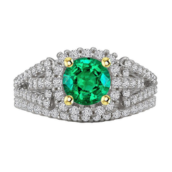 Gemstone Ring Two-Tone 14K Gold – Emerald Round Cut 2.50 ct