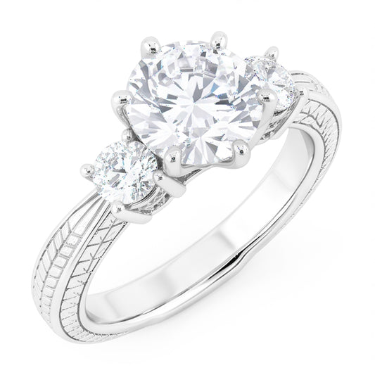 Genuine Natural Earth Mined Diamond ( Not Lab Grown )  Three Stone Engagement Antique Style Ring 1.05 Ct. White Gold