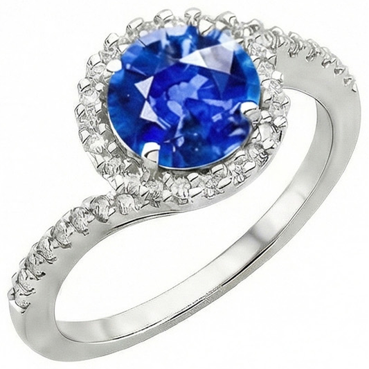 Genuine Sapphire With Natural Earth Mined Diamond ( Not Lab Grown )  Ring