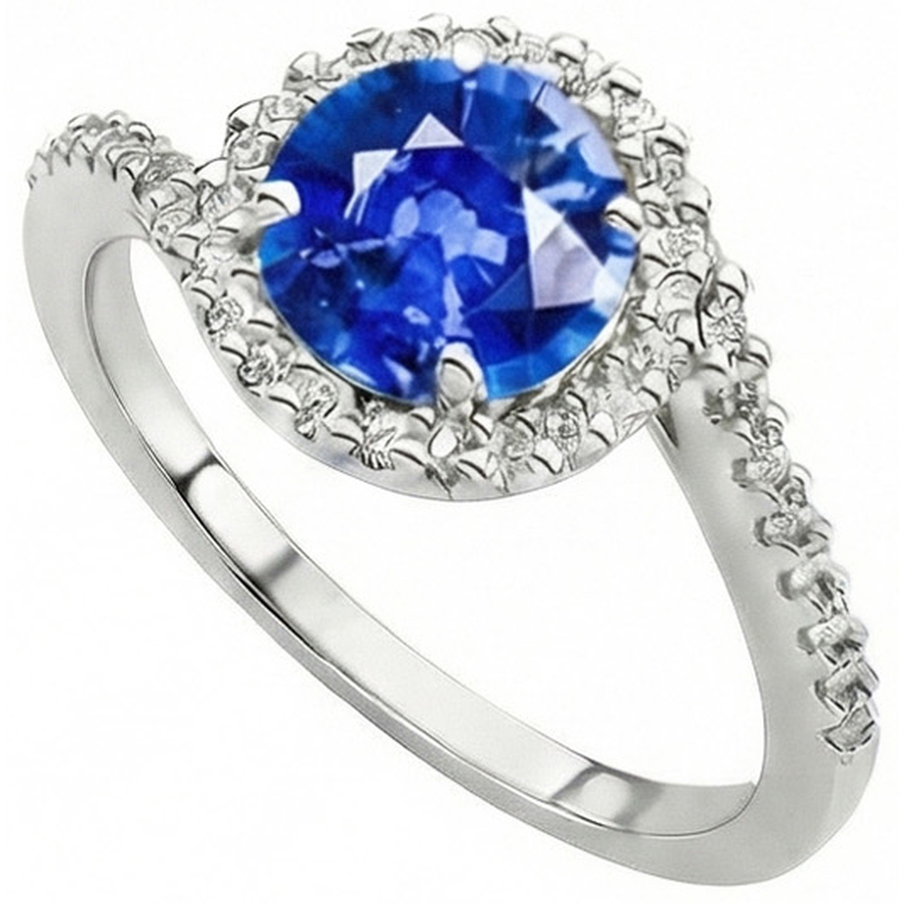 Genuine Sapphire With Natural Earth Mined Diamond ( Not Lab Grown )  Ring
