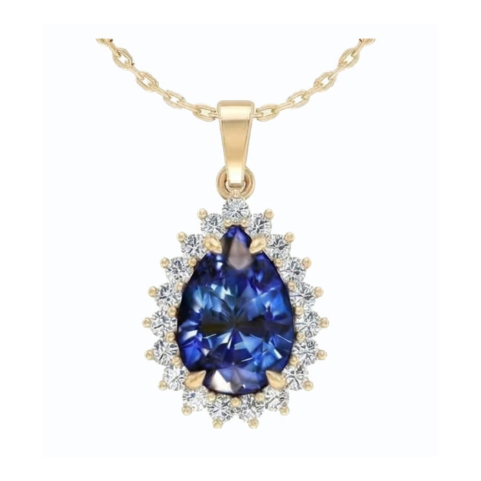 Genuine Teardrop Blue Sapphire Pendant With Natural Earth Mined Diamond ( Not Lab Grown )s