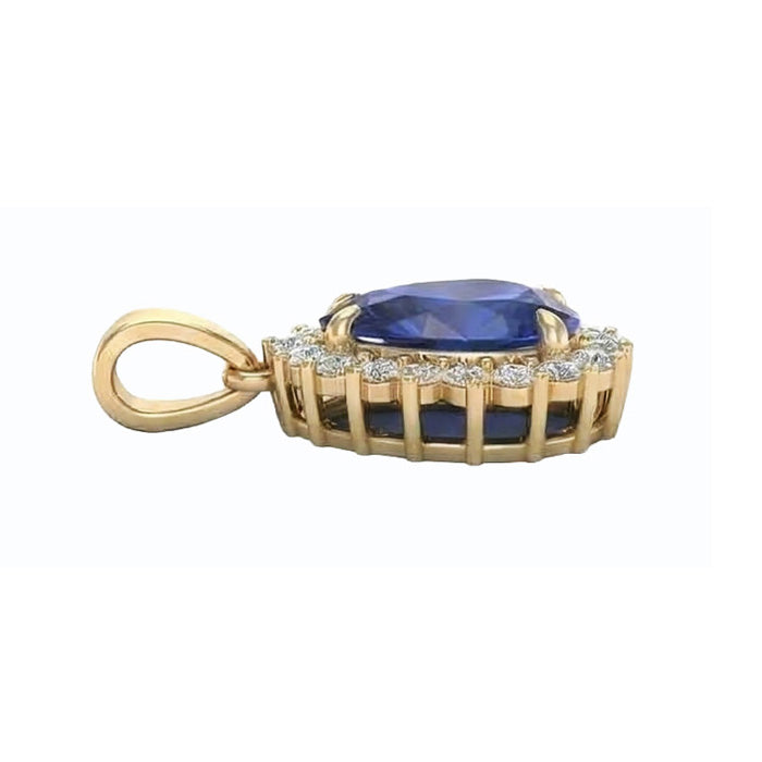 Genuine Teardrop Blue Sapphire Pendant With Natural Earth Mined Diamond ( Not Lab Grown )s