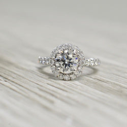 Genuine 1.50 Carats Natural Earth Mined Diamond Engagement Ring Halo White Gold