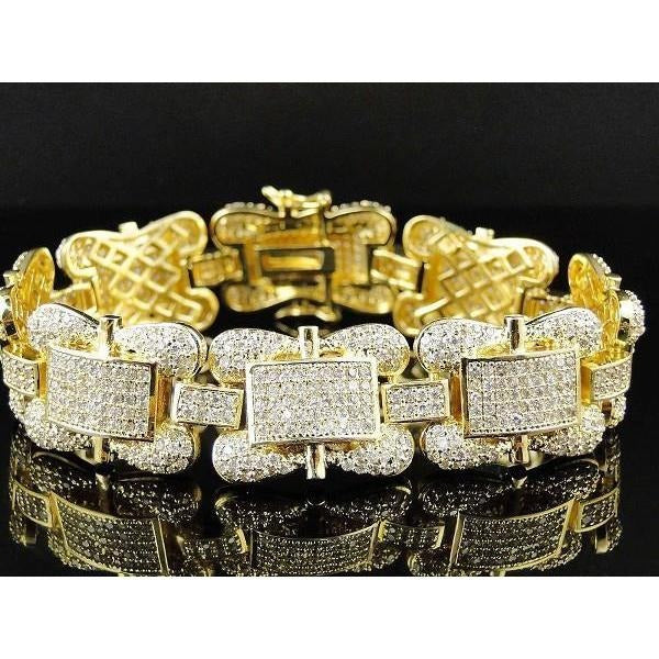 Genuine 24 Carats Diamond Bracelet Men Yellow Gold Jewelry New