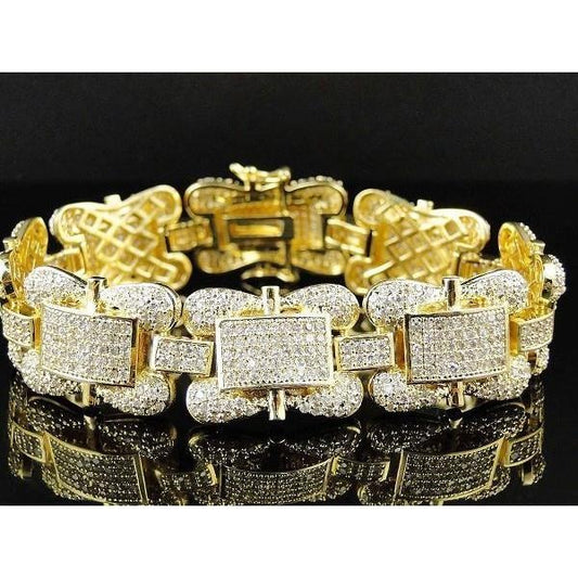 Genuine 24 Carats Diamond Bracelet Men Yellow Gold Jewelry New