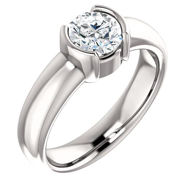 Genuine 2 Carats Diamond Half Bezel Solitaire Ring White Gold