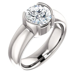 Genuine 2 Carats Diamond Half Bezel Solitaire Ring White Gold