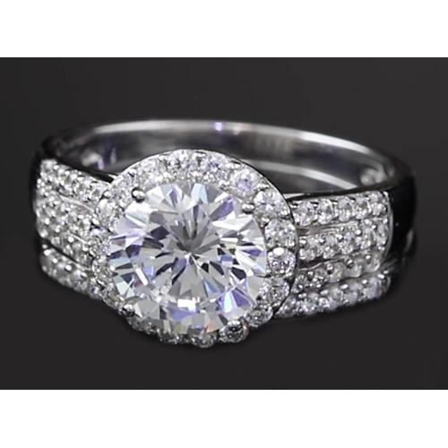 Genuine 3.50 Carats Round Halo Setting Engagement Ring