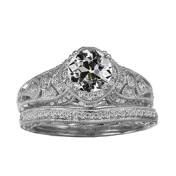 Genuine Antique Style Wedding Ring Set Round Old Miner Diamond 4 Carats