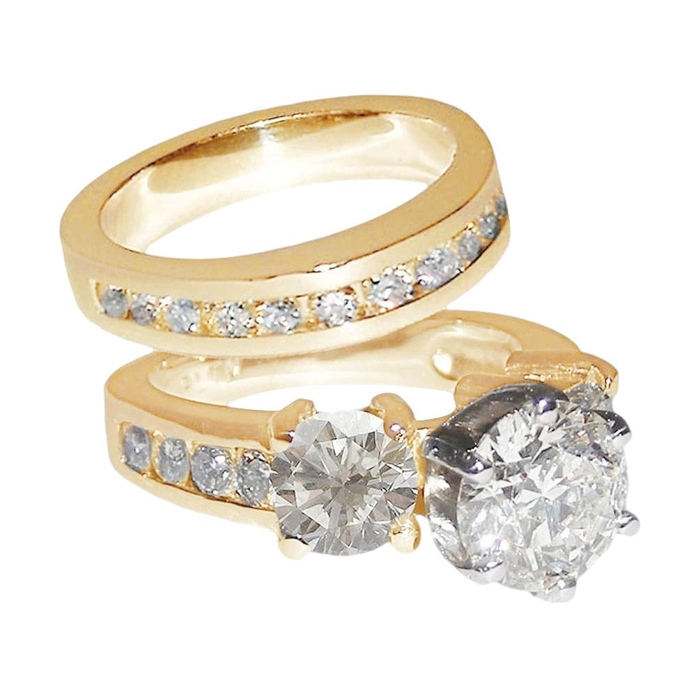 Genuine Big Diamonds Ring 3 Stone 5.76 Carats Gold Engagement Ring Set