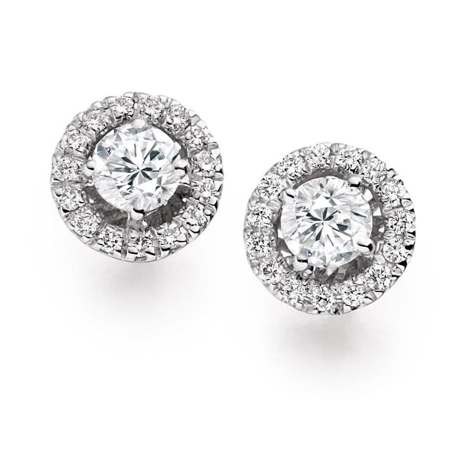 Genuine Brilliant Cut 2.3 Carats Diamonds Lady Studs Halo Earrings White Gold