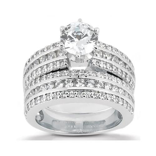 Genuine Diamond Anniversary Ring Engagement Set 3 Carats White Gold 14K