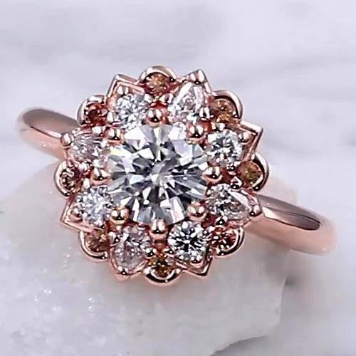 Genuine Diamond Engagement Ring 2 Carats Halo Lotus Flower Rose Gold