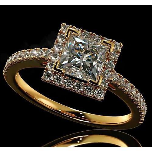 Genuine Diamond Engagement Ring 3.50 Carats Halo Princess Cut 14K Yellow Gold