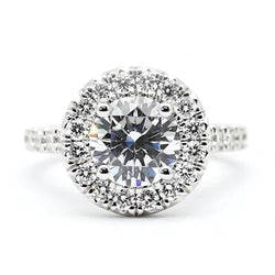 Genuine Diamond Engagement Ring 3 Carats Halo Round Cut White Gold 14K