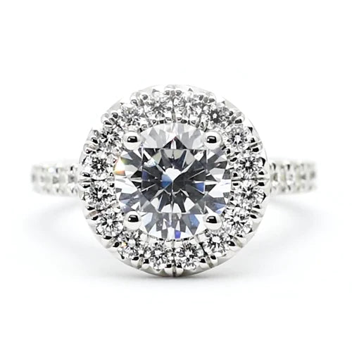 Genuine Diamond Engagement Ring 3 Carats Halo Round Cut White Gold 14K
