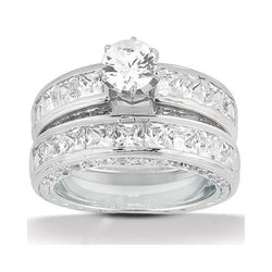 Genuine Diamond Engagement Ring 4.76 Carat Princess and Round Cut WG 14K