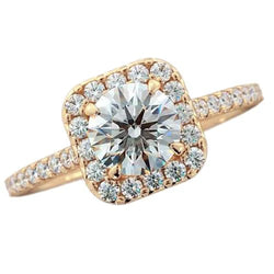 Genuine Diamond Engagement Ring Halo 2.25 Carats Yellow Gold Women Jewelry