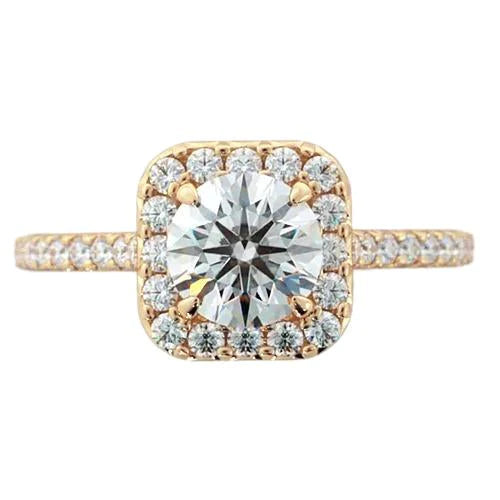 Genuine Diamond Engagement Ring Halo 2.25 Carats Yellow Gold Women 