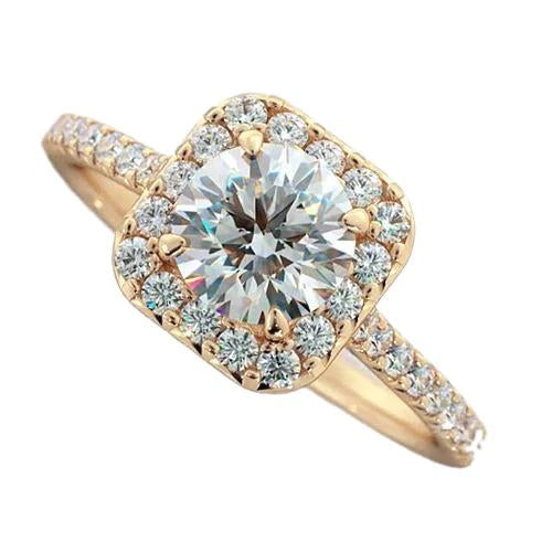 Genuine Diamond Engagement Ring Halo Yellow Gold Women Jewelry