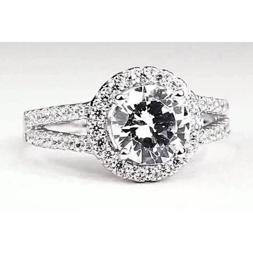 Genuine Diamond Halo Engagement Ring 3.50 Carats White Gold 14K