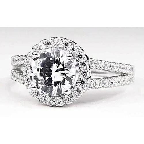 Genuine Diamond Halo Engagement Ring 3.50 Carats White Gold 14K