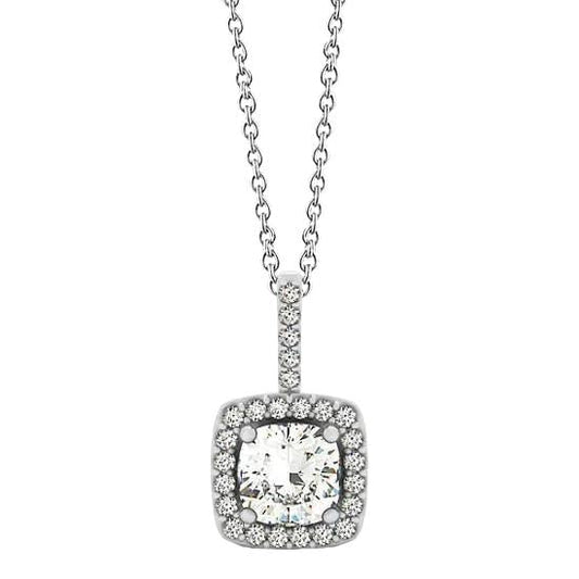 Genuine Diamond Halo Pendant Necklace Without Chain 1.25 Carats White Gold 14K