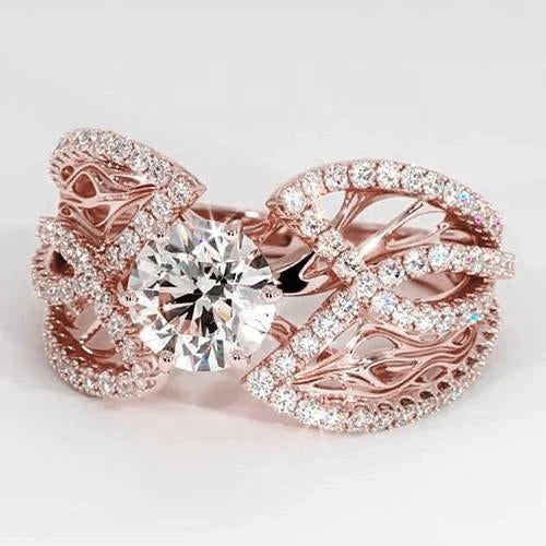 Genuine Diamond Jewelry Ring 3 Carats Rose Gold 