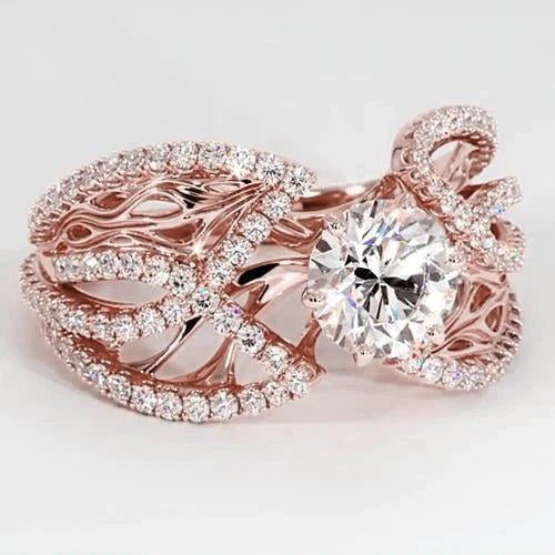 Genuine Diamond Jewelry Ring Rose Gold 14K Filigree
