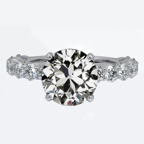 Genuine Diamond Old Cut Anniversary Ring With Accents 4 Prong Set 5 Carats