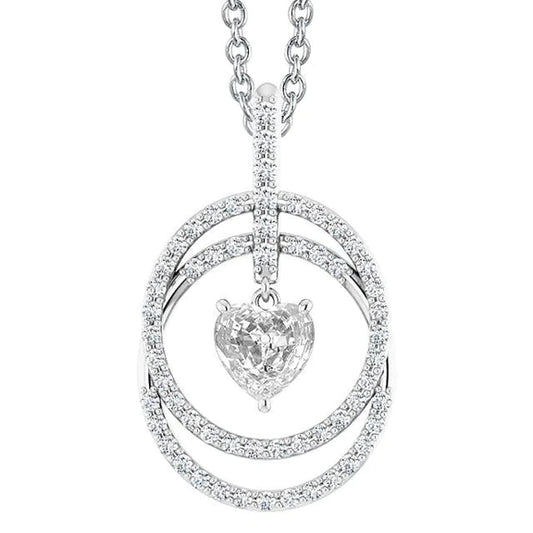 Genuine Diamond Pendant Heart Old Mine Cut 3.50 Carats Prong Set With Bail