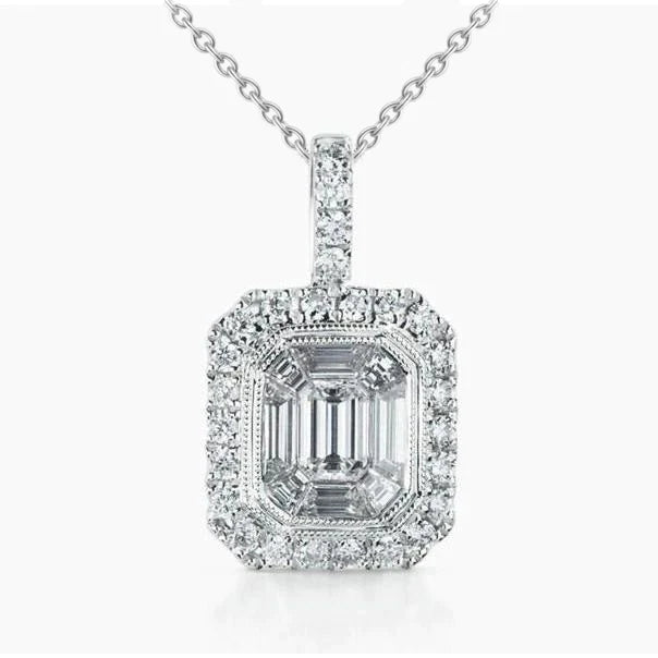 Genuine Diamond Pendant Necklace 2.60 Carats Bezel Set White Gold 14K