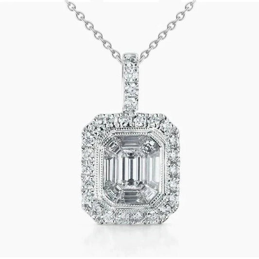 Genuine Diamond Pendant Necklace 2.60 Carats Bezel Set White Gold 14K