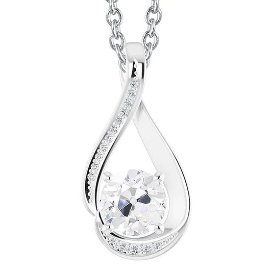 Genuine Diamond Slide Pendant 3 Carats Old Mine Cut Twisted Style With Chain