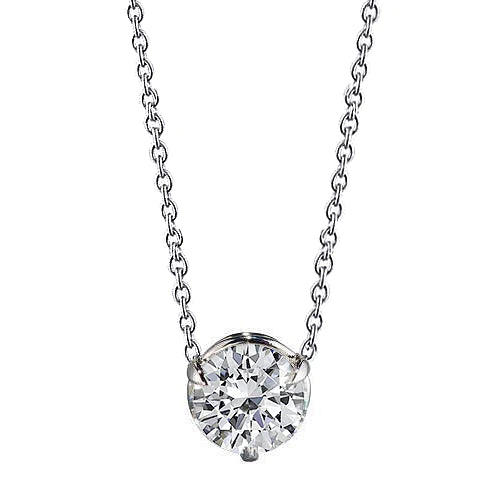 Genuine Diamond Solitaire Necklace Pendant With Chain 1.0 Carat White Gold 14K